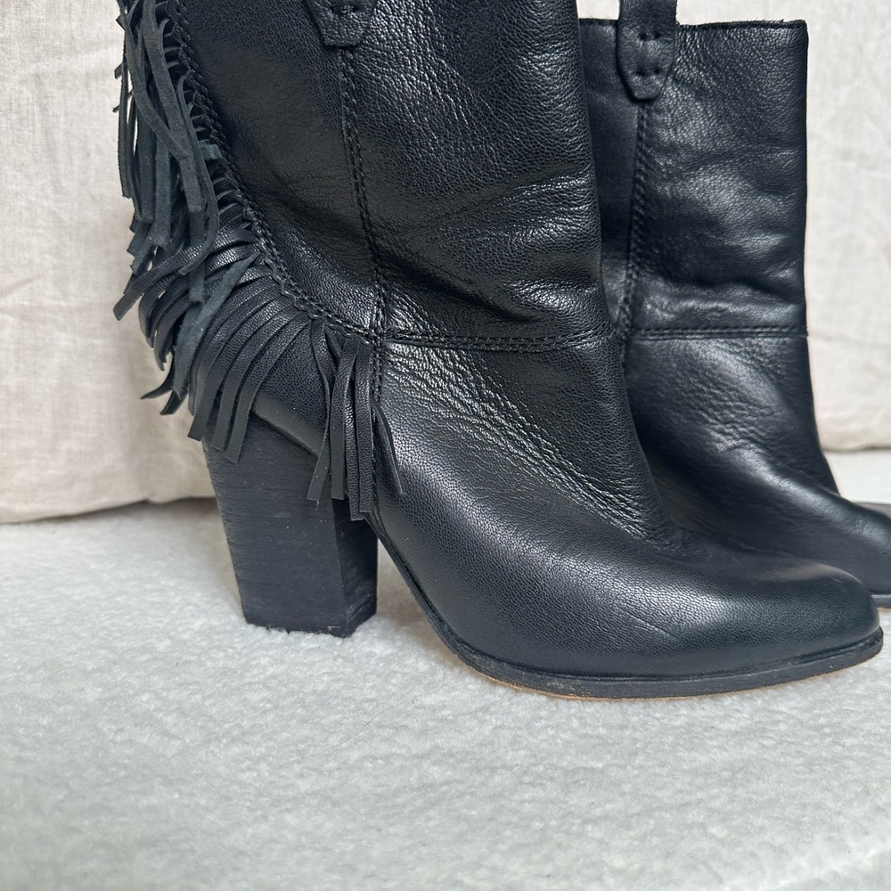 Joe's Jeans Black Ankle Boots with Fringe